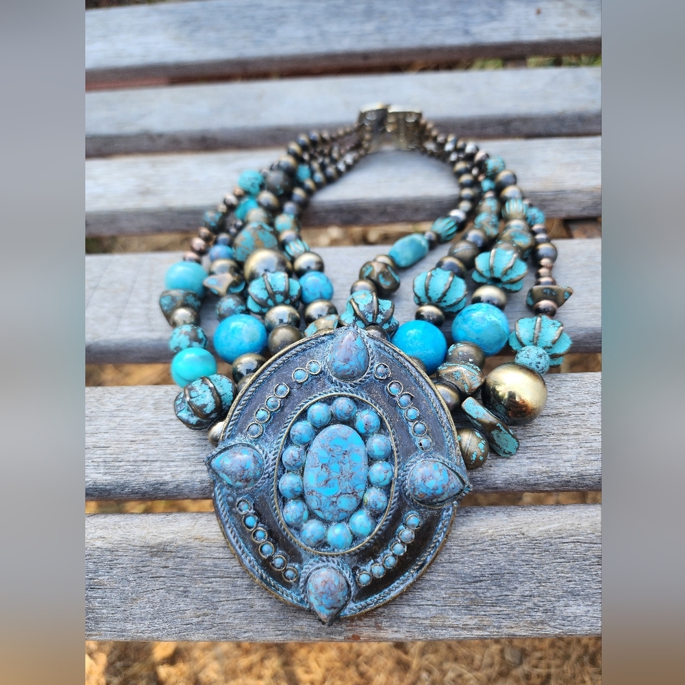 Jay Feinberg Turquoise and Gold Statement Necklace